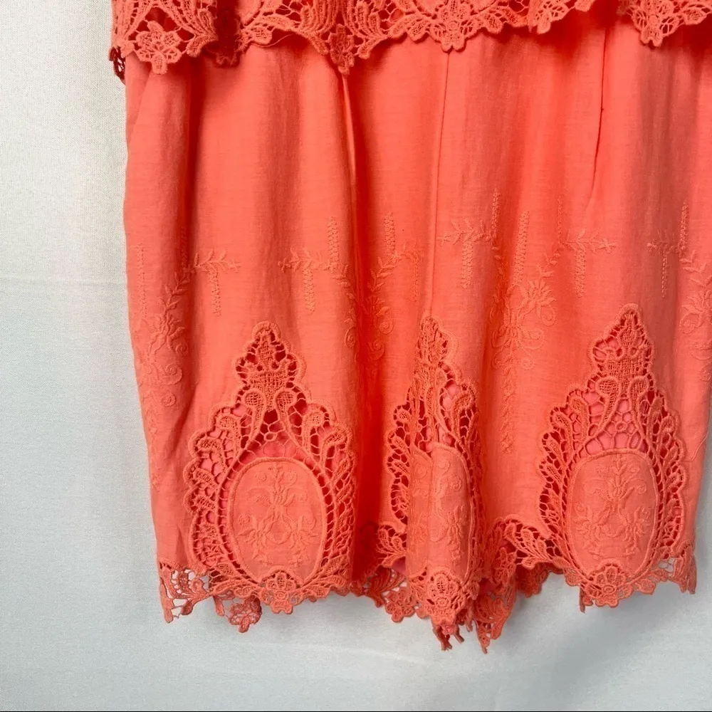 Saks Fifth Avenue Coral Crochet Lace Sleeveless Romper M - Image 4