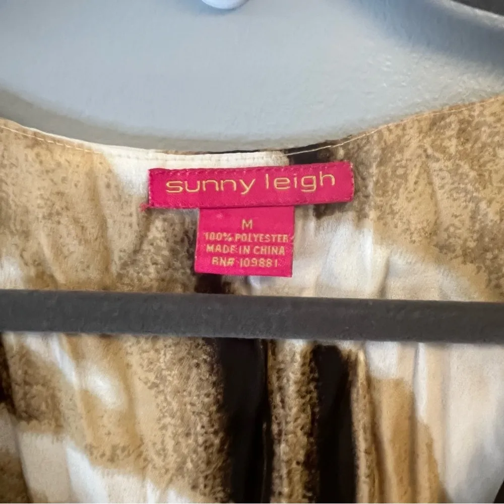 Sunny Leigh Dress Shades of Brown Sheer Ruffled Scoop Neck Mini Dress Sz M GUC - Image 3