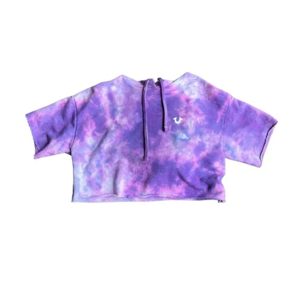 True Religion Cropped Tie Dye Watercolor Hooded Sweatshirt  Pullover Sz XS - Image 4