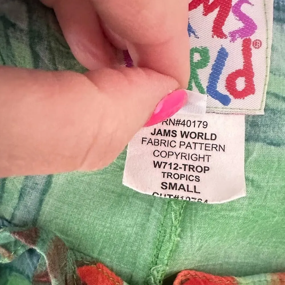 JAMS WORLD Small Pants Drawstring Capri Tropics Floral Tie Waist Wide Leg Crop - Image 5