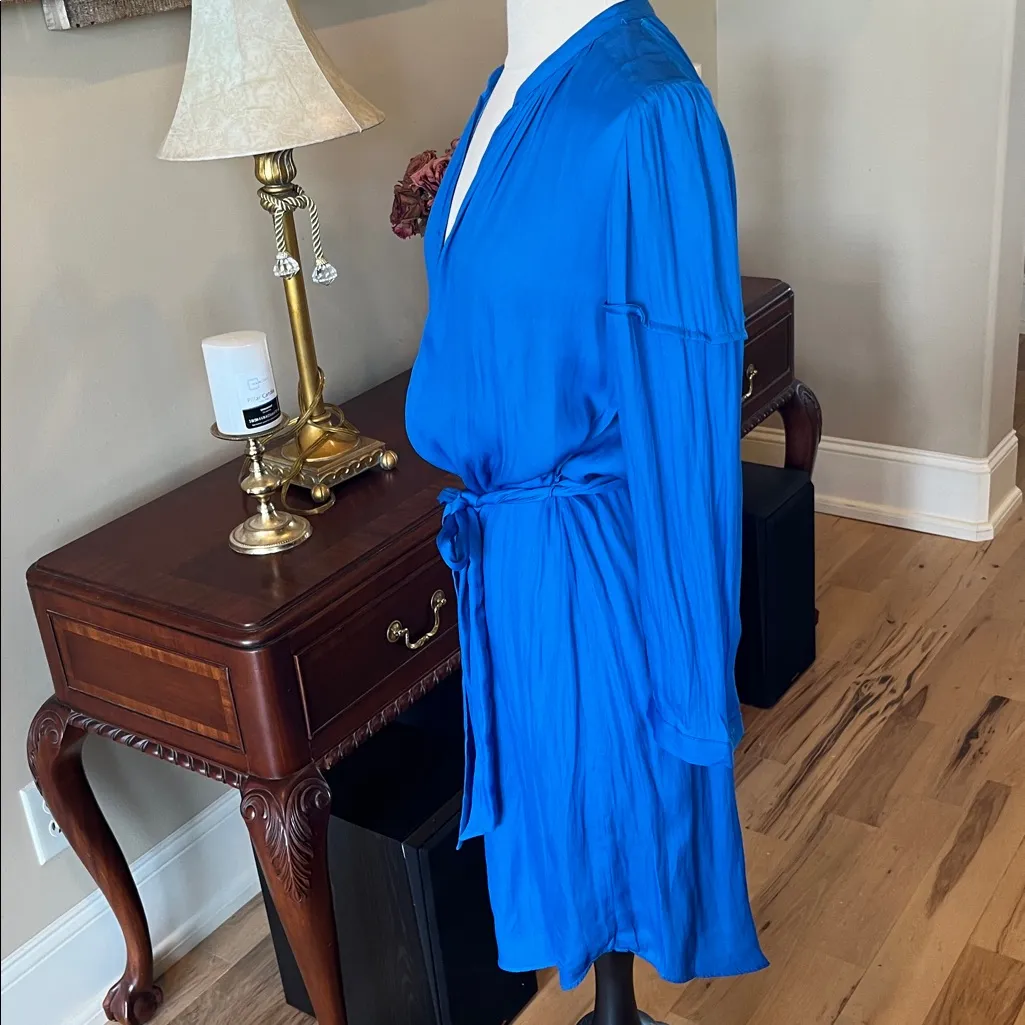 Current Air Blue Silky Tie Sash Dress Long Sleeve Midi New - Image 5