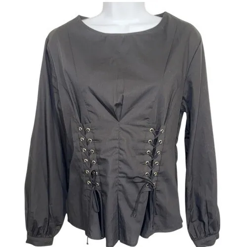 GUEST EDITOR Jet ‎ Black Corset Style Long Sleeve Blouse EUC Size Small - Image 2