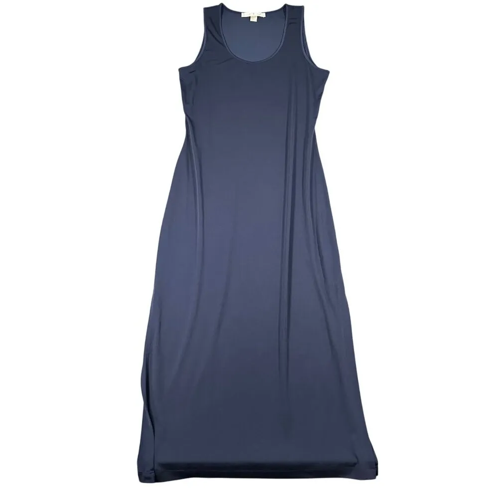 Boston Proper Womens Small Navy Blue Sleeveless Slip Dress Slit Hem - Image 2