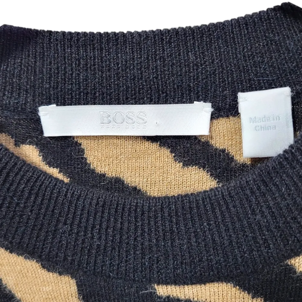 BOSS Hugo Boss Fadrella Wool/Alpaca Blend Chevron Sweater Dress in Brown/Black - Image 8