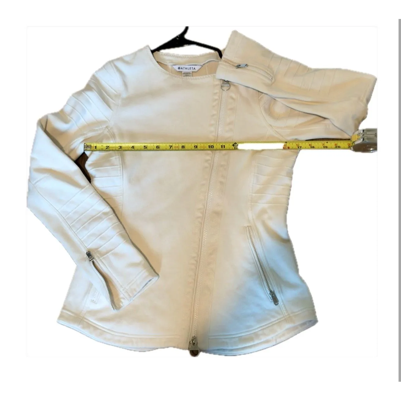 Athleta Moto Jacket Women Small Ivory Stretch Fleece Asymmetrical Full Zip - Image 3