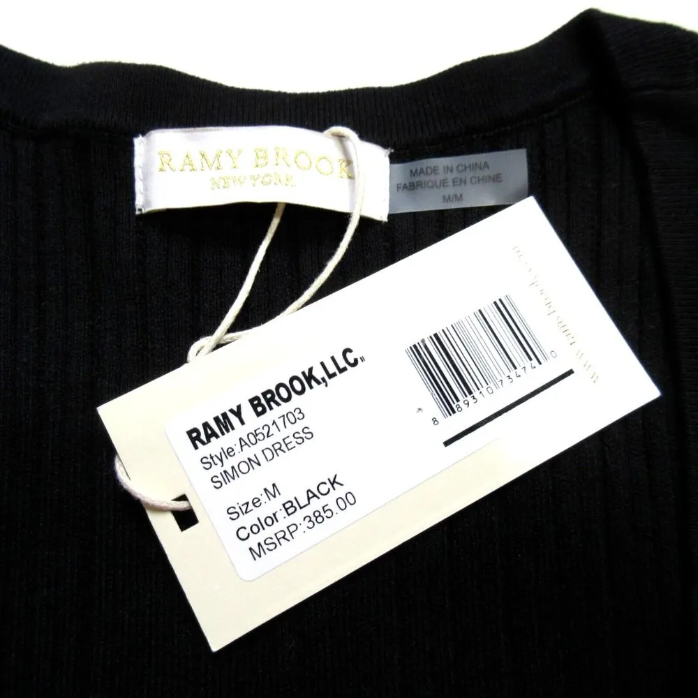 NWT Ramy Brook Simon in Black Sleeveless Ribbed Knit Midi Shirt Dress M - Image 4