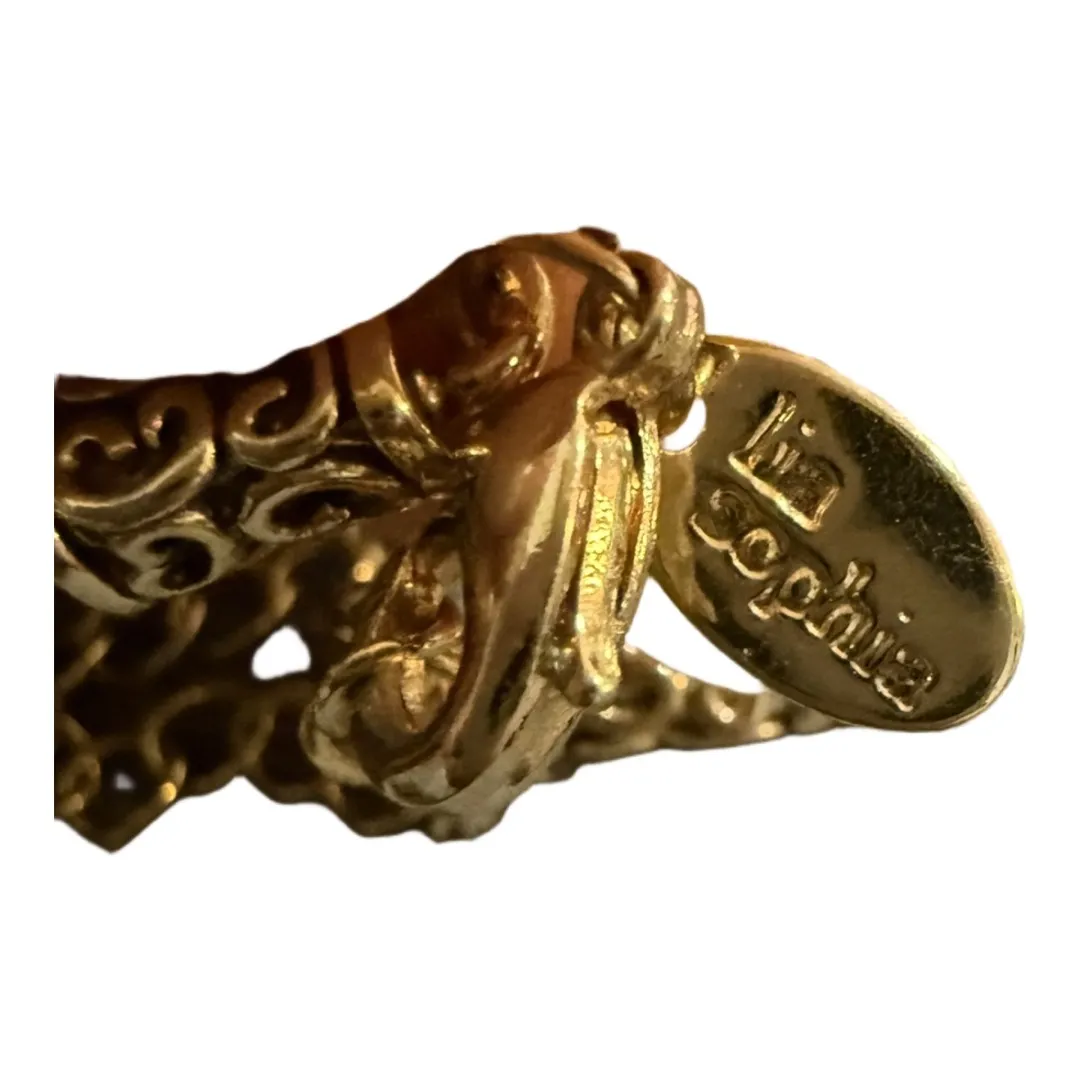 Lia Sophia "Botanica" Gold Round Filigree Pendant Brown Suede Cord Necklace - Image 4