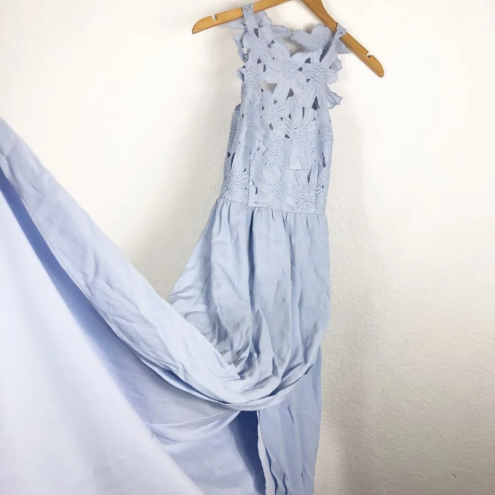 SAYLOR x Free People Melody Madi Maxi Dress Size XS Sky Blue Crochet Hi Low - Image 10