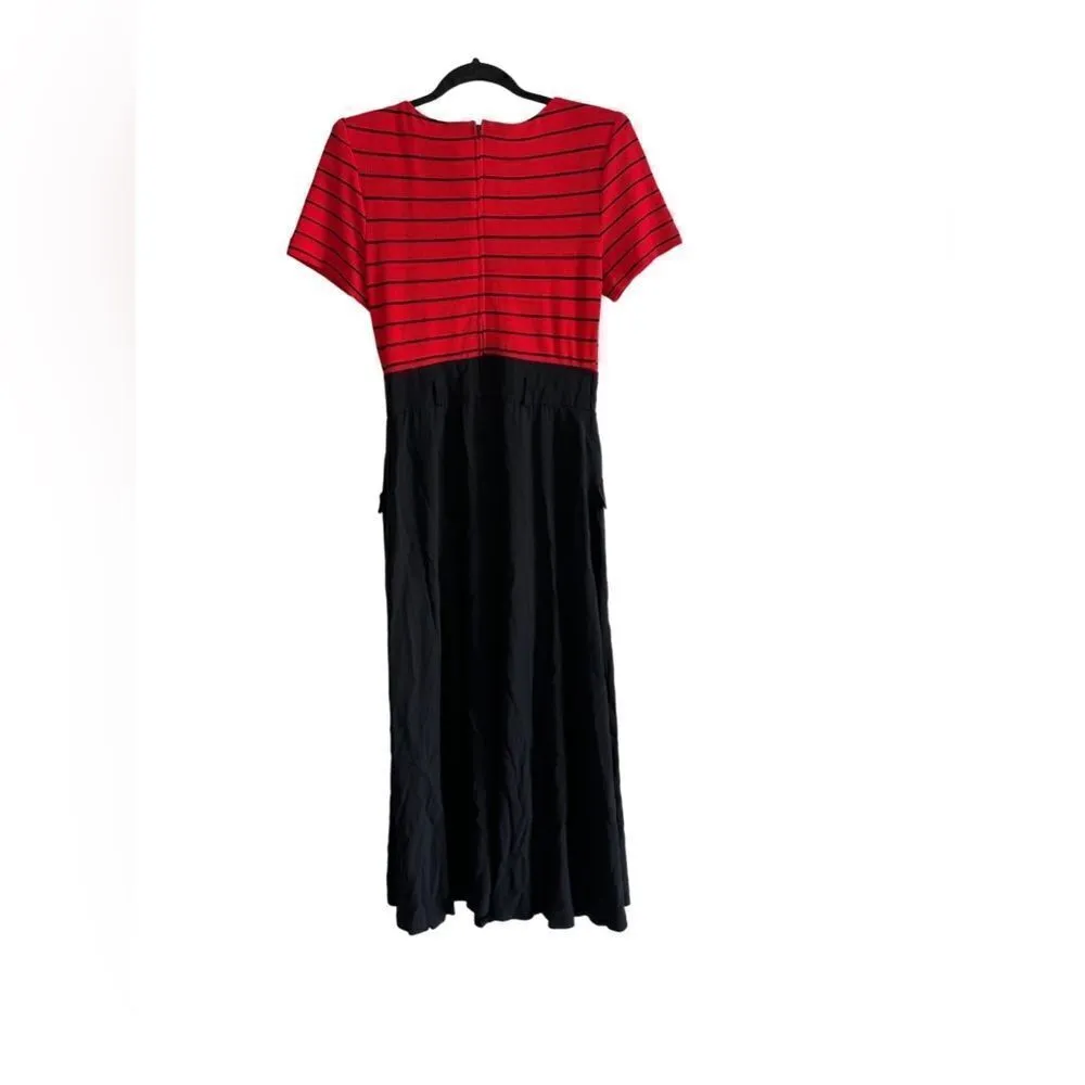 New John Roberts size 6 vintage 80's 90's red stripe & black button maxi dress - Image 2