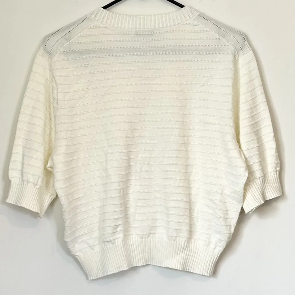 NWT Madewell White Textural-Stitch Cotton Sweater - Size: Large - Image 7