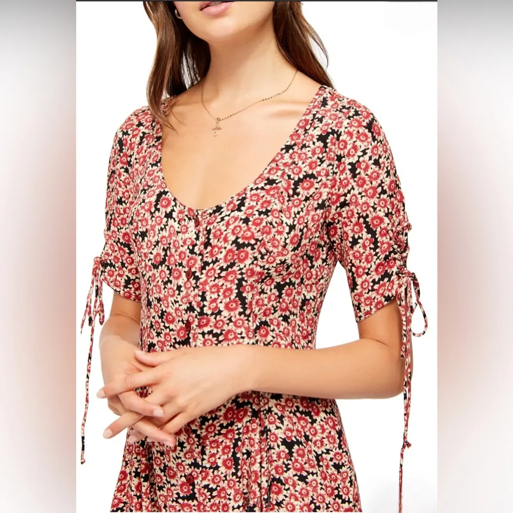 Free People Printed Lace-Up Mini Dress in Black Combo - Image 4