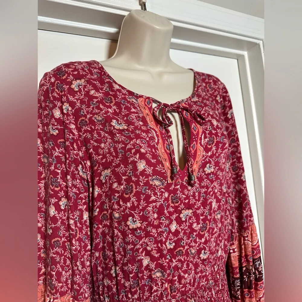 American Eagle Red Paisley Long Sleeve Bohemian Western Peasant Dress S - Image 2