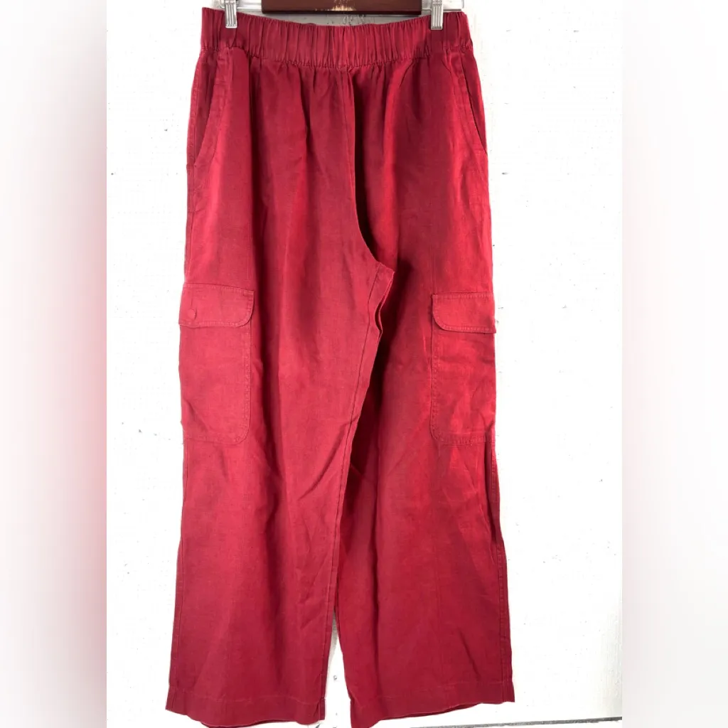 Rachel Zoe L Flax Linen Cargo Red Wide Leg Pants - Image 10