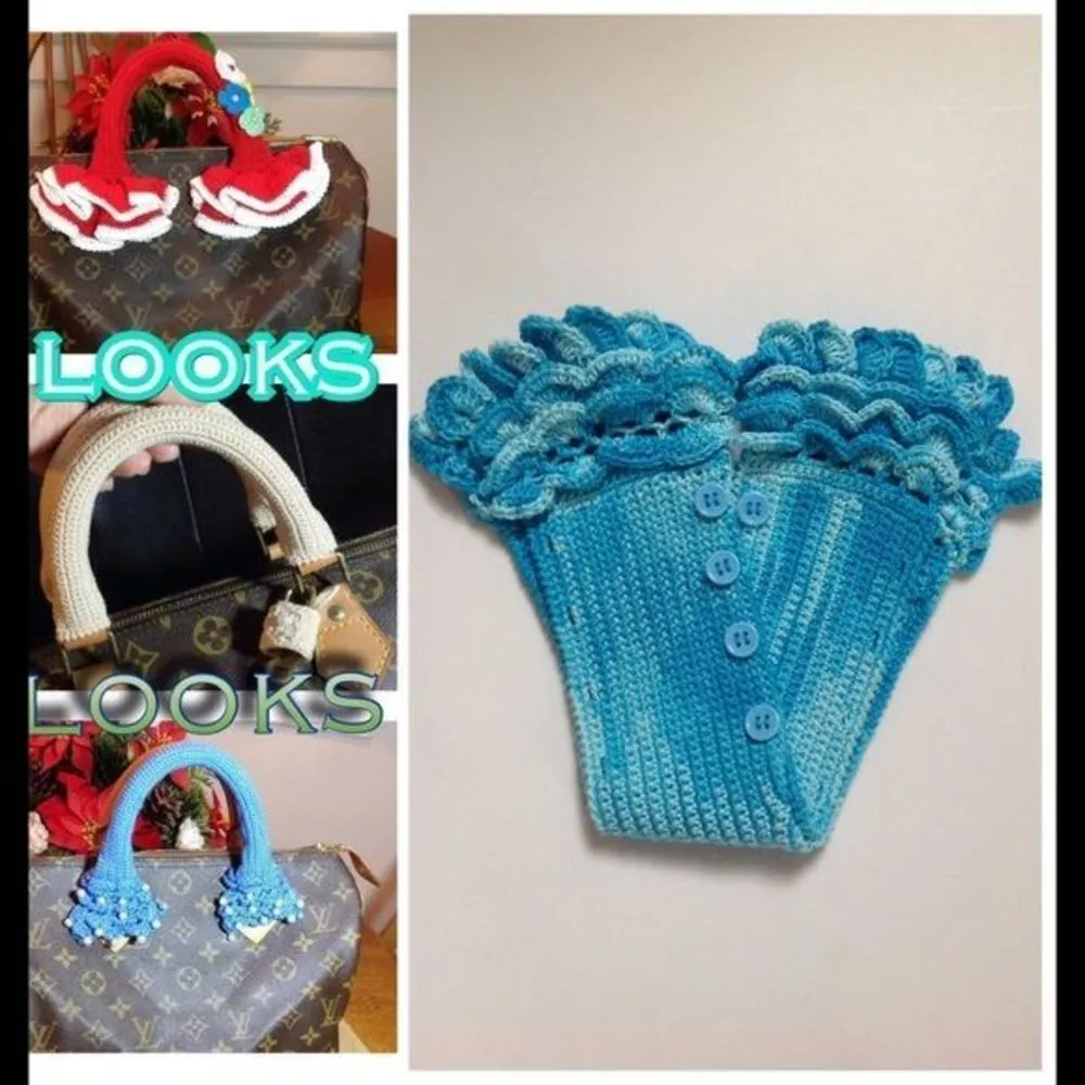 Blue Crochet Handbag Handles Cover - Image 3