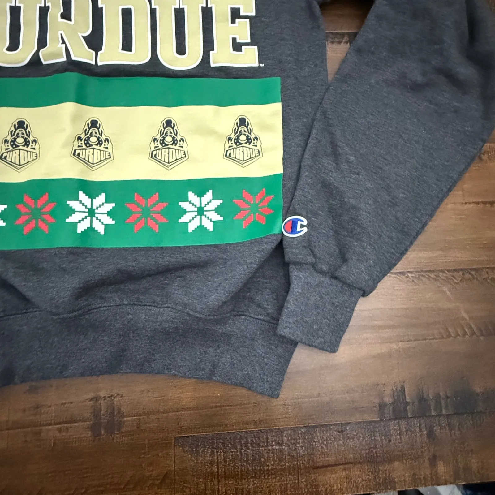 Champion Drake Gray Purdue Ugly Christmas Crewneck‎ Sweatshirt College XS - Image 3