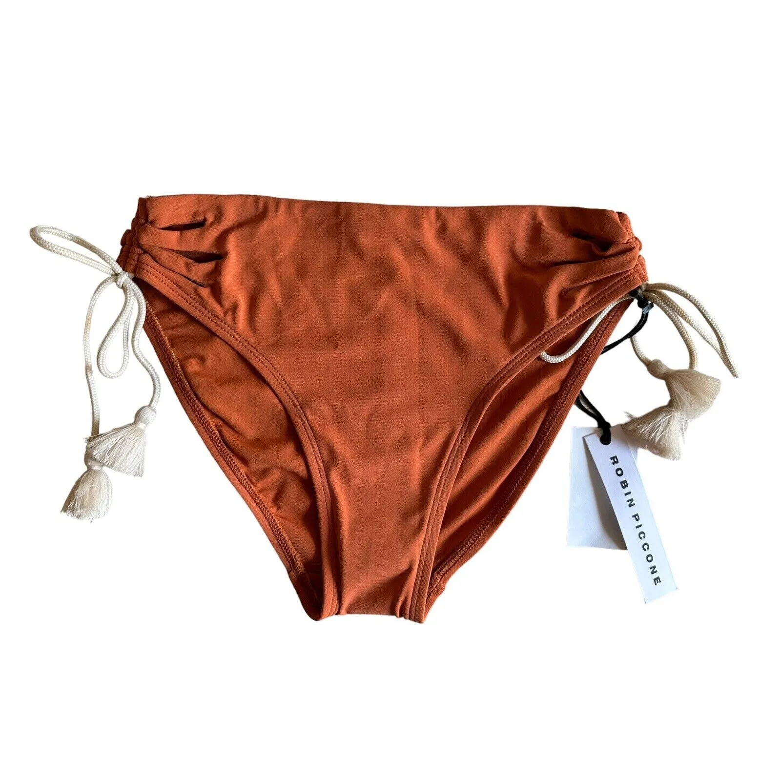 Robin Piccone women's Abi burnt orange ecru bikini bottoms size Small‎ NEW $98 - Image 2