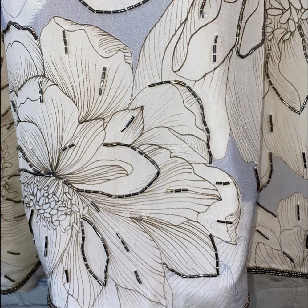 AS by DF Floral Embellished Silk Open Front Cardigan Kimonos Gray Size undefined - Image 8