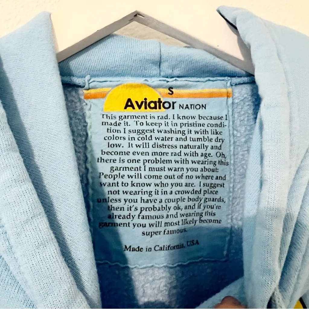 AVIATOR NATION SMILEY 2 RELAXED CROPPED PULLOVER HOODIE Blue Small - Image 3