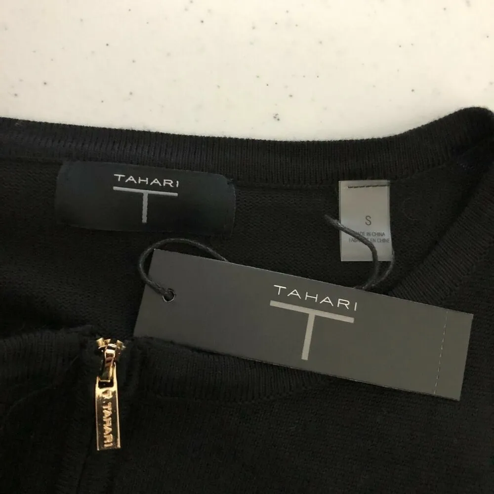 T Tahari Womens Sweater Cardigan Full Zip Lace Detail Knit Black Size S - Image 5