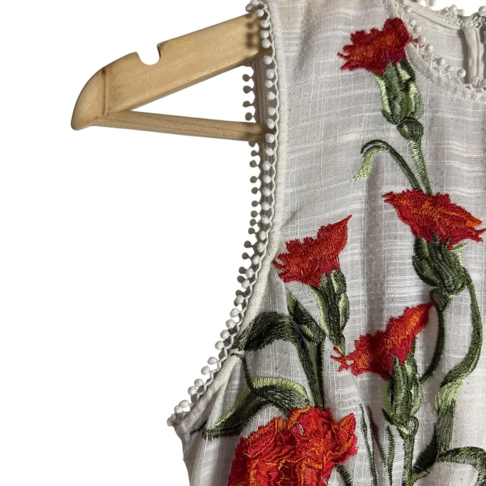 Alexis Blossom White Red Floral Embroidered A-Line Sleeveless Mini Dress Sz S - Image 9