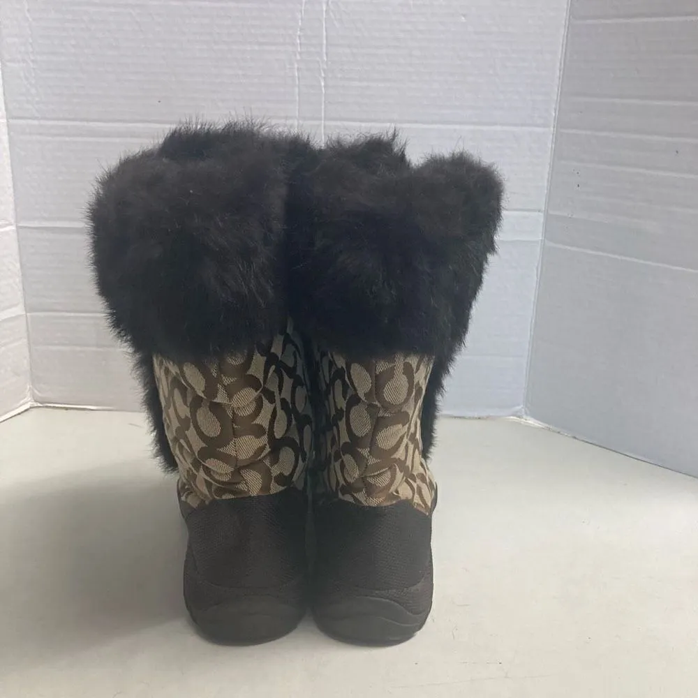 COACH Jeannie Signature Fur Lined Boots Size 7B Mid Calf Brown & Black Size 7B - Image 5