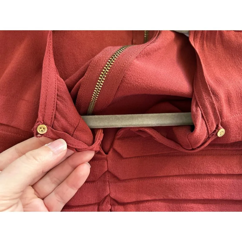 Diane Von Furstenberg Rust Red Peek A Boo Pleat Front Silk Sheath Dress 70s - Image 7