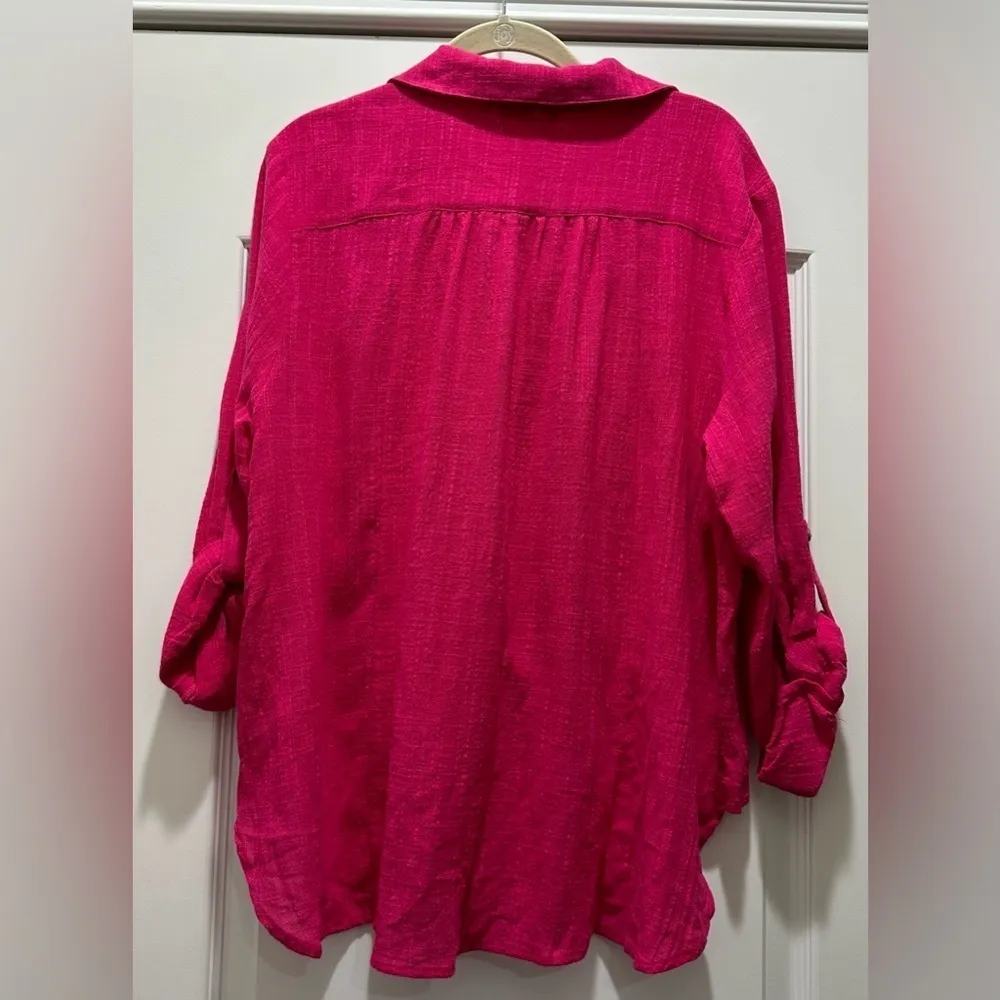Lovestitch Pink Boho Tie Front Roll Tab Sleeve Soft Tencel Button Up top Size L - Image 9