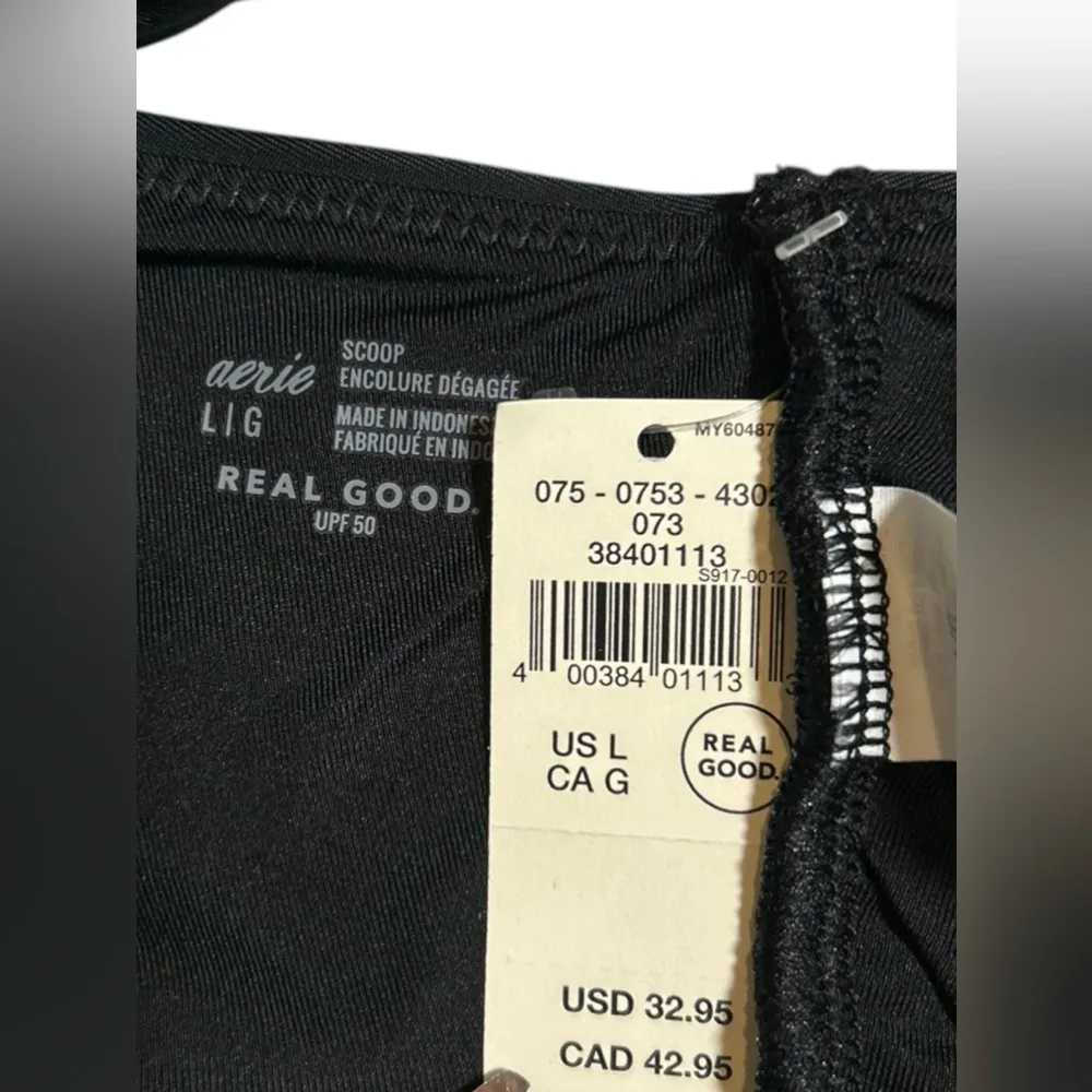 NWT Aerie American Eagle Black Wide Strap Scoop Bikini Top Square Back Large - Image 3