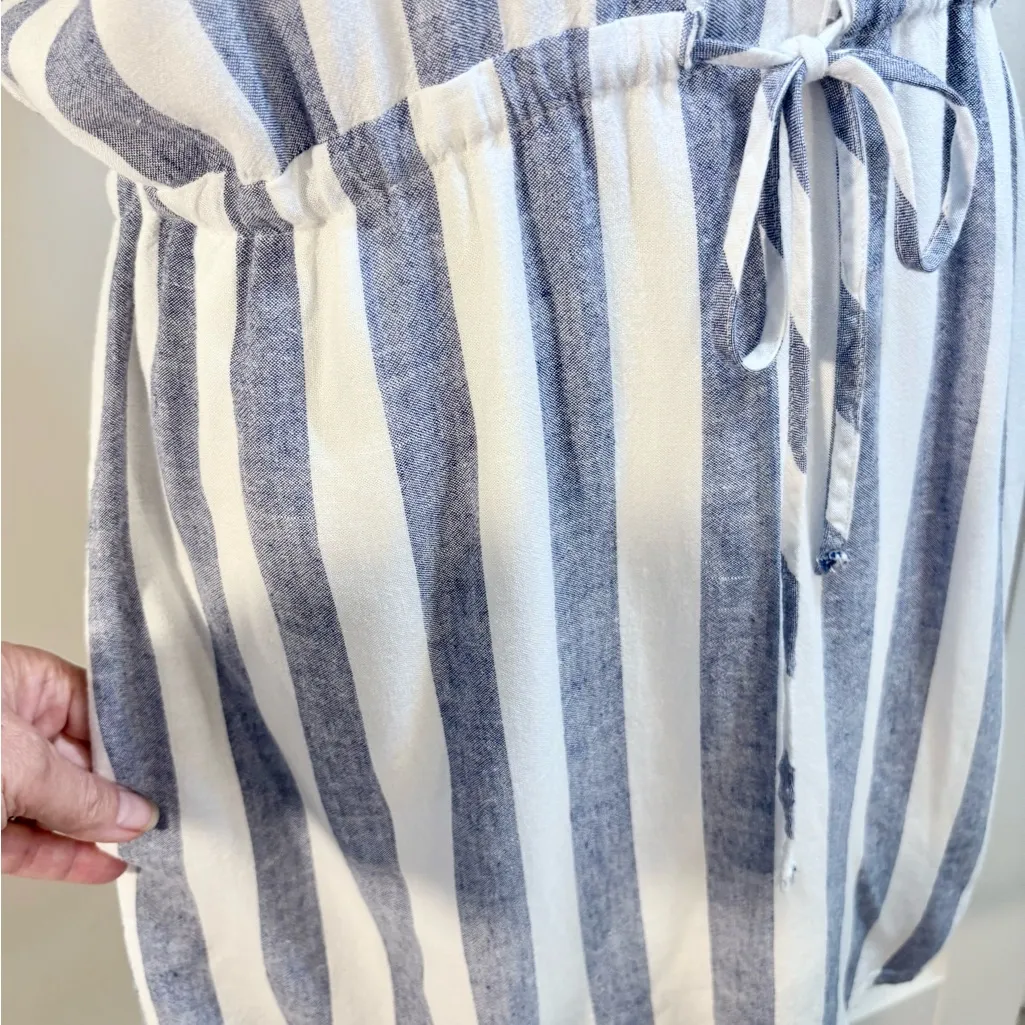 RAILS Wren Seattle Stripe Linen Blend Blue White V-Neck Cinch Waist Dress ~S💛 - Image 4