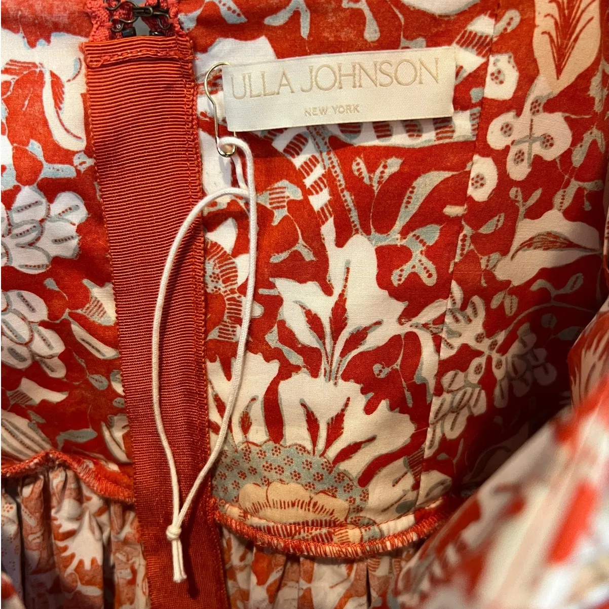 ULLA JOHNSON Alessa Floral Balloon Sleeve Cotton Midi Dress Size 0 - Image 12