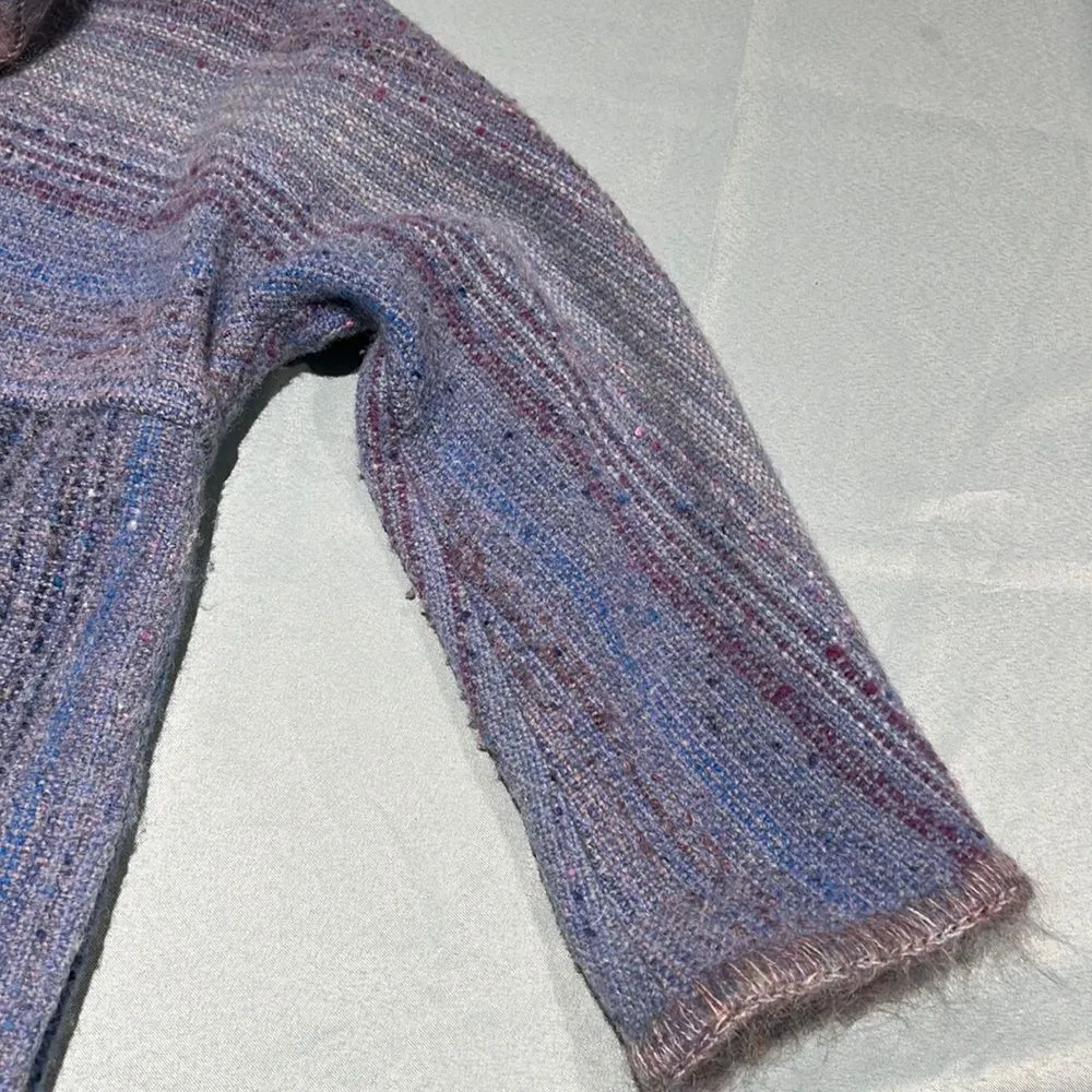One of a Kind vintage Hand Knit Wool mixture cardigan, sweater Size M Purple Size M - Image 7