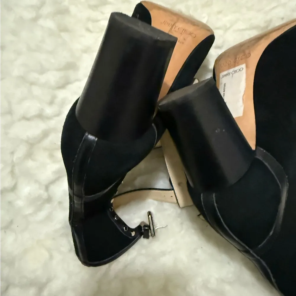 Jimmy Choo 65mm Hartley Black Studded Accents Suede Bootie Pumps EU37 - Image 8