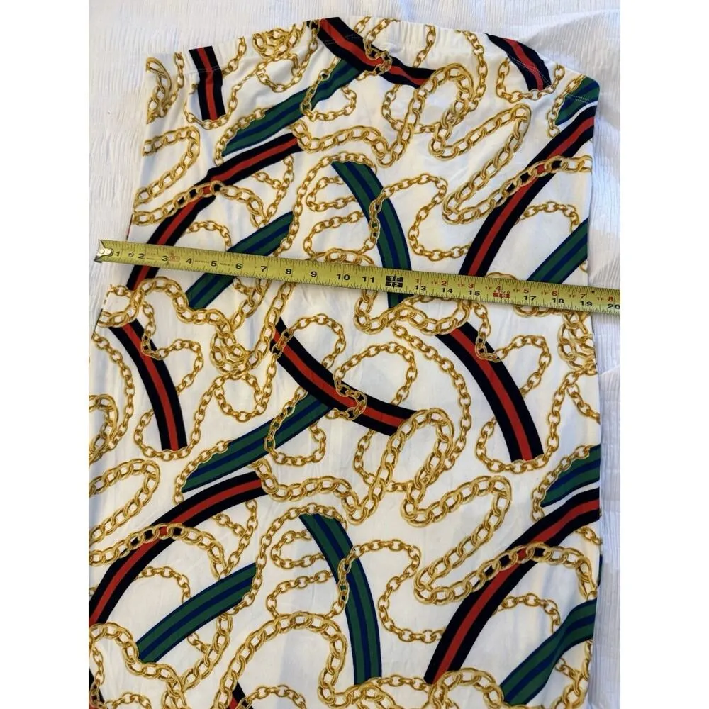 Women's Strapless Dress Swimsuit Coverup Gold Chain Print Green Red Stripe Size 1X - Image 2