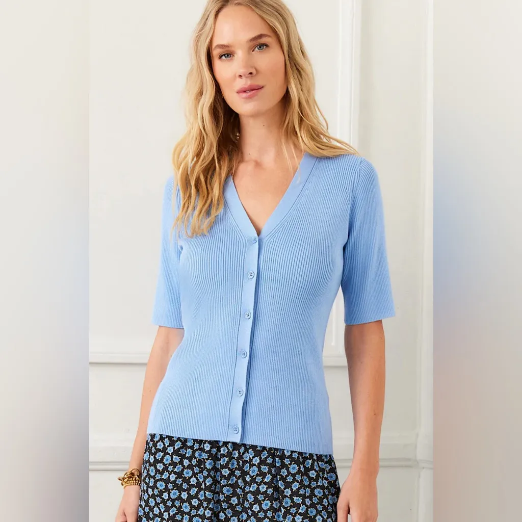 Karen Kane Sky Blue ribbed Women's Cardigan. Washable. Size Medium. NWT. - Image 2