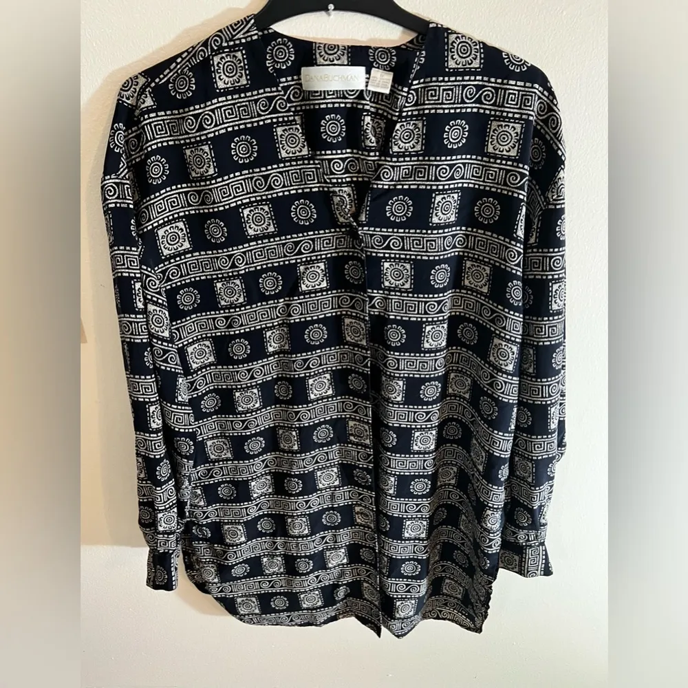 Dana Buchman 100% silk multicolored tunic top Stamped Lightweight blouse Size 12 - Image 3