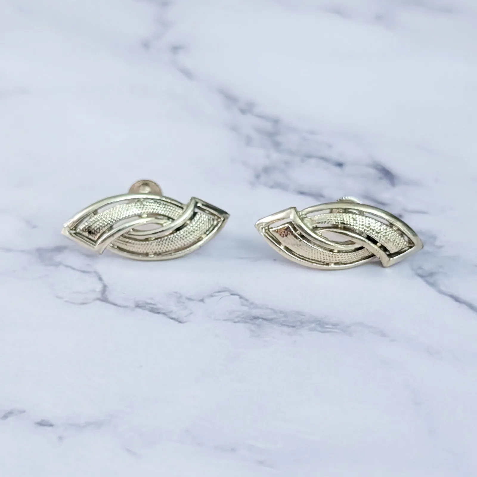 Vintage Coro Screw On Earrings Gold Tone 1 & 1/8" - Image 2