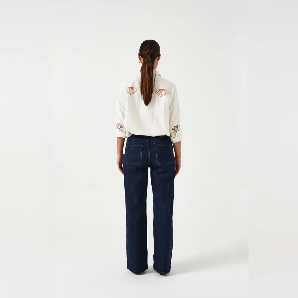 Anthropologie‎ Seventy + Mochi Mabel Wide Leg Jean Patch Pocket Dark VTG Size 27 - Image 4