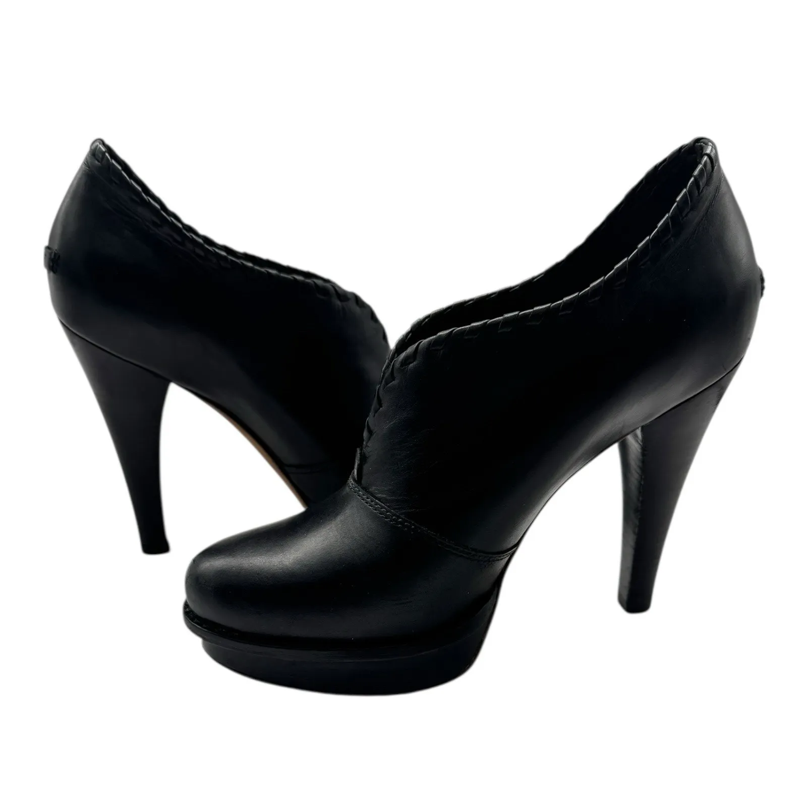 UGG Jamison Black Platform Leather High Heel Ankle Booties Sherpa Lined Size 8 - Image 4