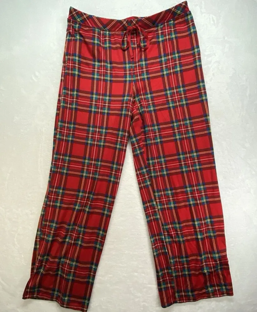 Red Tartan Plaid Pajama Pants Women's Large Holiday pjs - Image 1