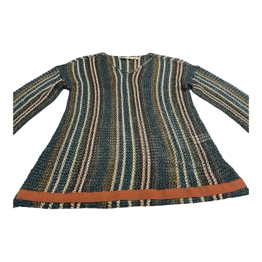 Soft Surroundings Metallic Striped Crochet Knit Tunic Sweater PS Multicolor Boho - Image 7