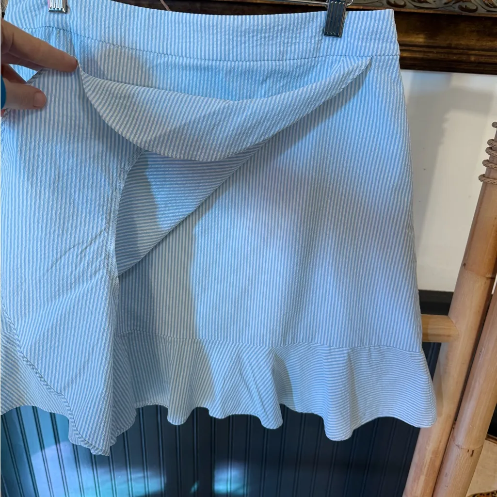 Southern Tide Margaret Seersucker Tiered Ruffle Faux Wrap Mini Skirt Sz 6 💚🍄 - Image 5