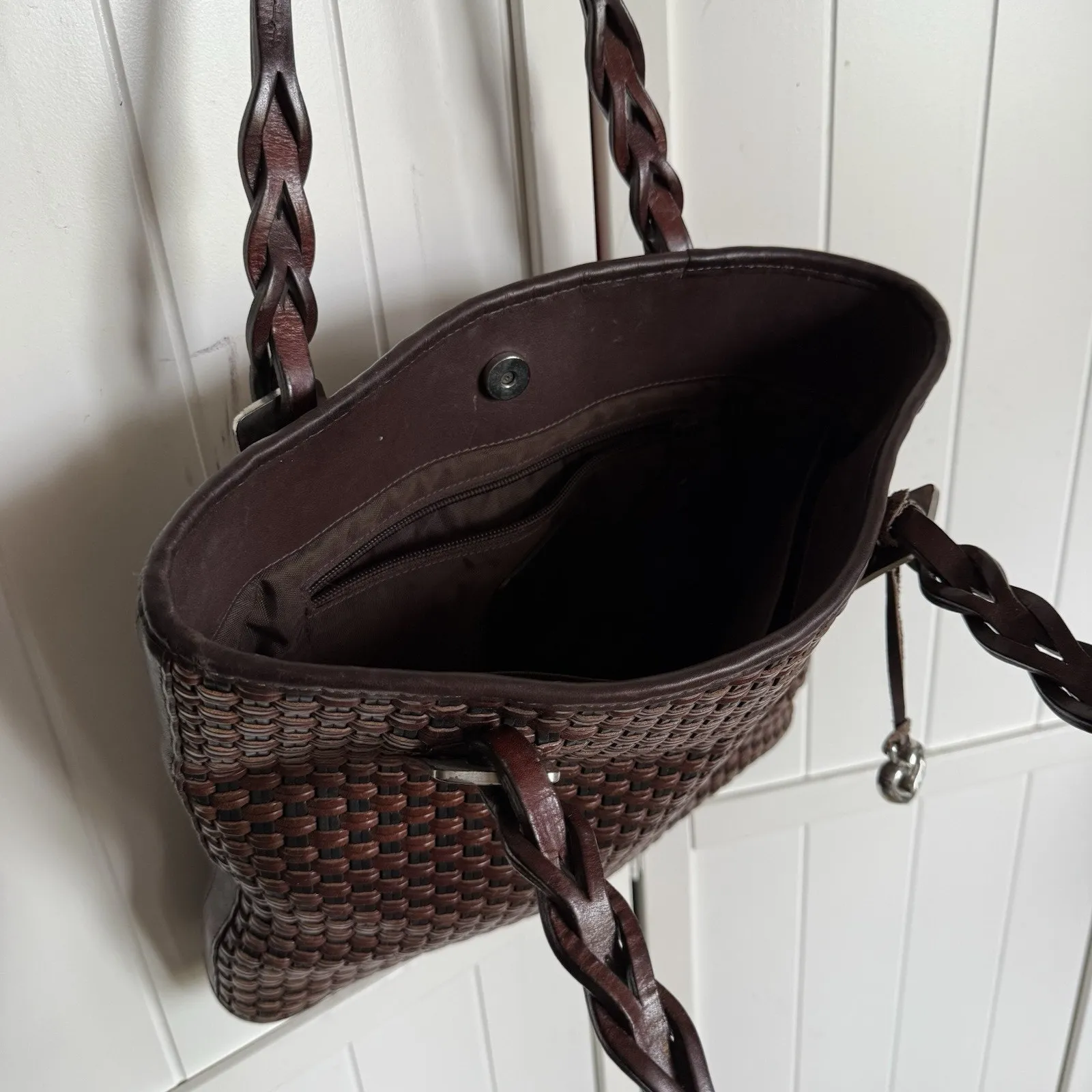 Brighton Brown Leather Basket‎ Weave Design Tote Handbag Purse Vintage - Image 4