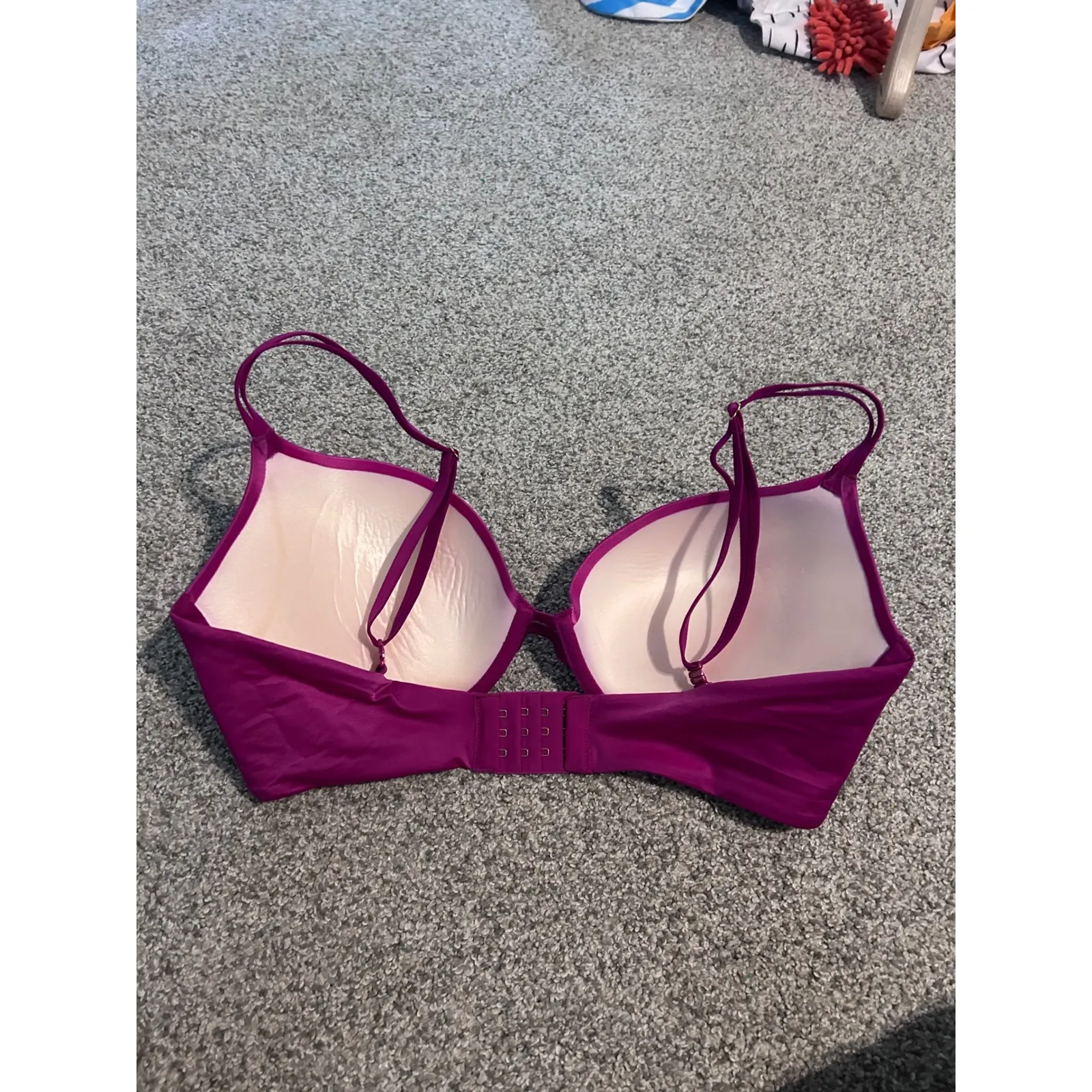 Victoria's Secret Pink Satin Plunge Push Up Bra Rhinestone Detail Size 36D - Image 3