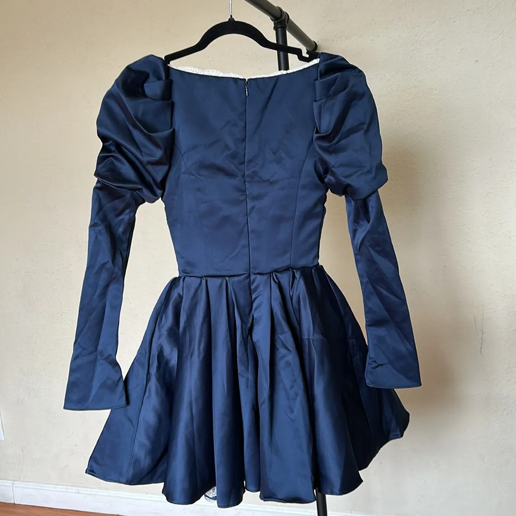 HOUSE OF CB 'Venetia' Midnight Satin Puff Sleeve Mini Dress NWOT Size XS‎ - Image 6