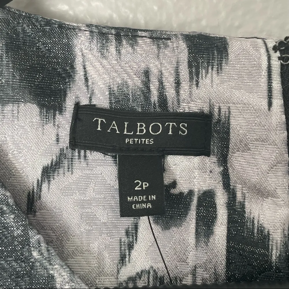 NWT Talbots Petites Metallic Floral Black/White Cocktail Fit & Flare Dress Sz 2P - Image 3