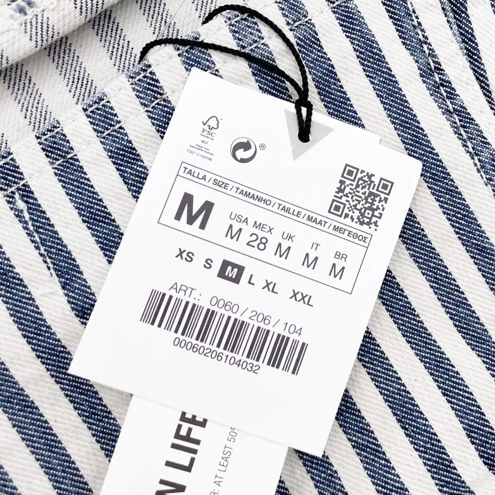 NEW Zara Striped Denim Crop Top Blue & White Sleeveless Square Neck Size Medium - Image 7