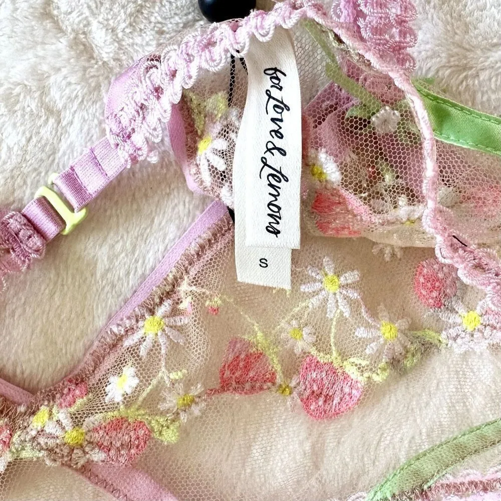 NWT For Love & Lemons Tutti Frutti Shimmer Pink Floral Garter Belt - Small - Image 3