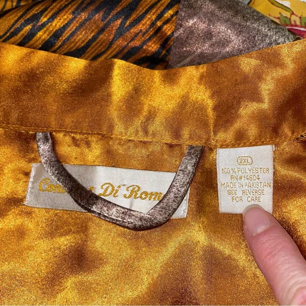 Vintage silky leopard robe pockets cozy sexy cougar mob wife golden old money Gold Size 2X - Image 12