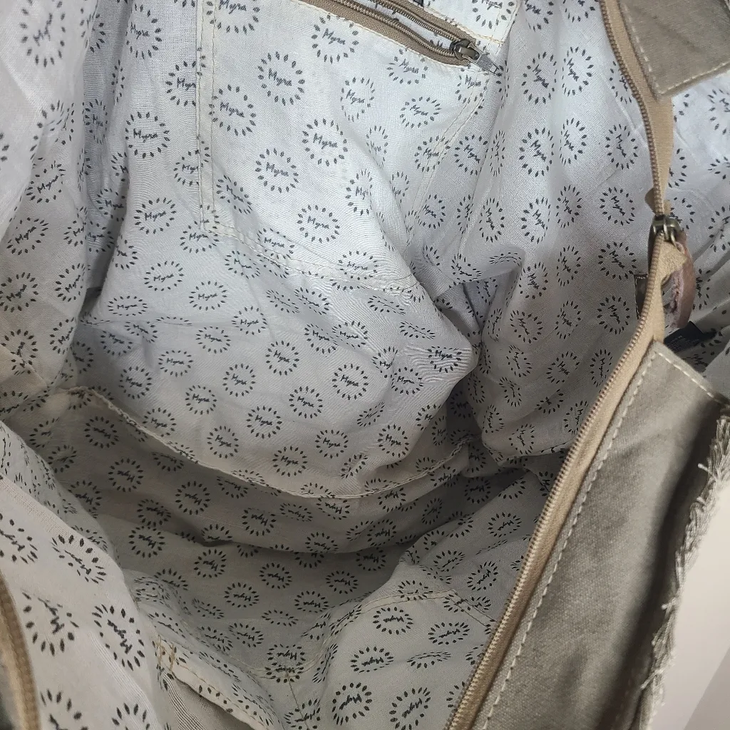 Myra Beehive Print Canvas‎ Handmade Large Weekender Bag Tote Boho Green - Image 7