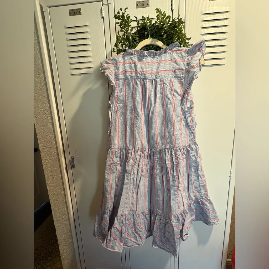 Lilla P Button Down Peplum Dress Tide Stripe pattern lightweight cotton Blue - Image 3